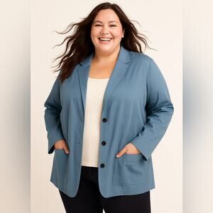 LAFAYETTE 148 NEW YORK Blazer Jacket Cypress Blue Cotton Cashmere Size XXL NEW